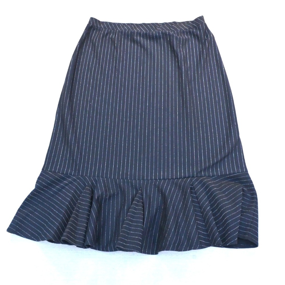 Simonton Says Vintage Womens M Black Metallic Pinstripe Gathered Flounce Skirt